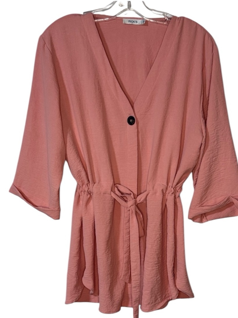 Coral Top Tie-Waist V‑Neck Rounded hem
